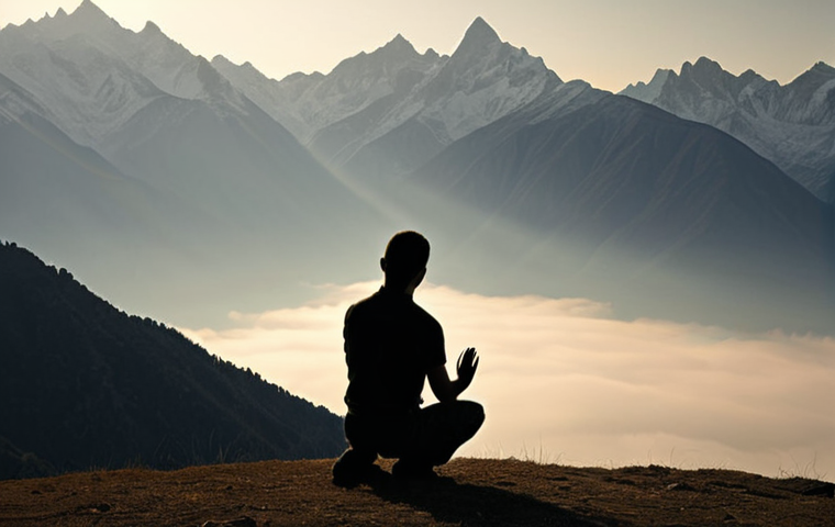 **

A person kneeling in prayer, bathed in soft light representing faith, with a challenging mountain range silhouetted in the background. The overall mood is hopeful despite the apparent difficulty, with subtle hints of divine guidance. Keywords: prayer, faith, hope, mountains, guidance.

**